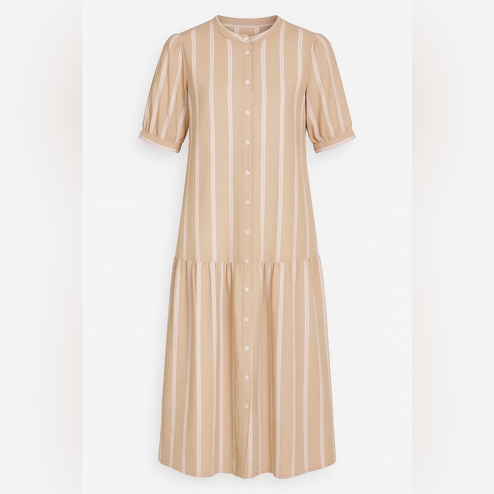 ICHI Striped Puff Sleeve Button-Front Dress - Size 38 - Picture 7 of 7